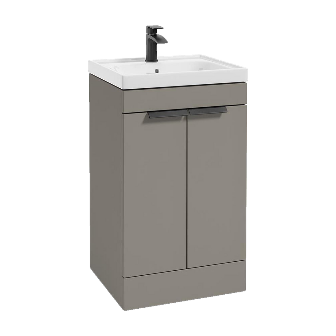 SONAS Stockholm 50cm floorstanding two door vanity unit in Matt Khaki with matt black handles