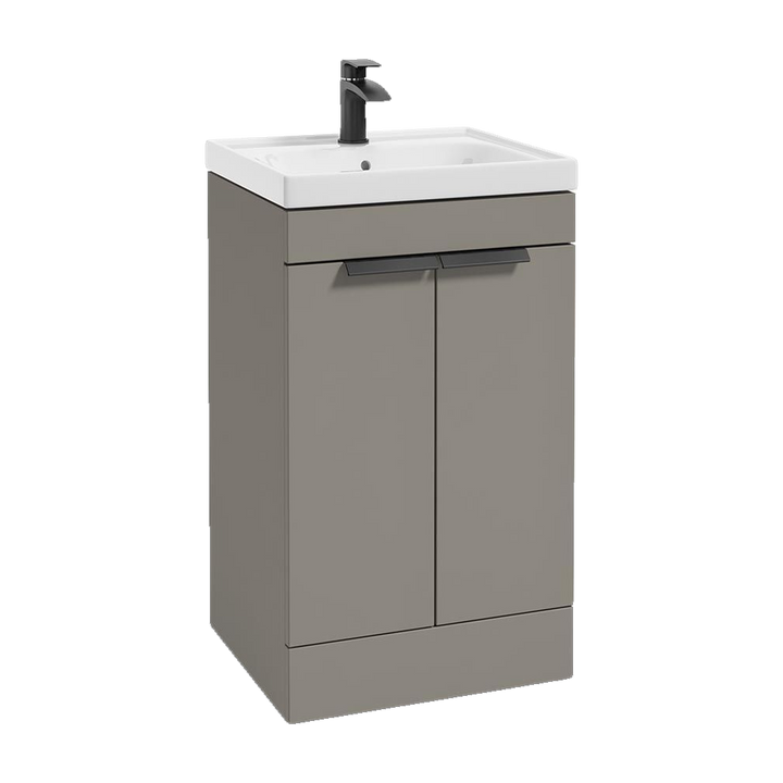 SONAS Stockholm 50cm floorstanding two door vanity unit in Matt Khaki with matt black handles