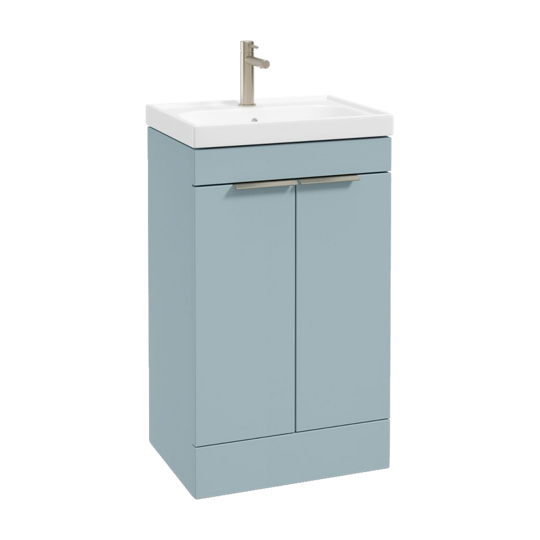 SONAS Stockholm 50cm floorstanding two door vanity unit in Matt Morning Sky Blue with brushed nickel handles