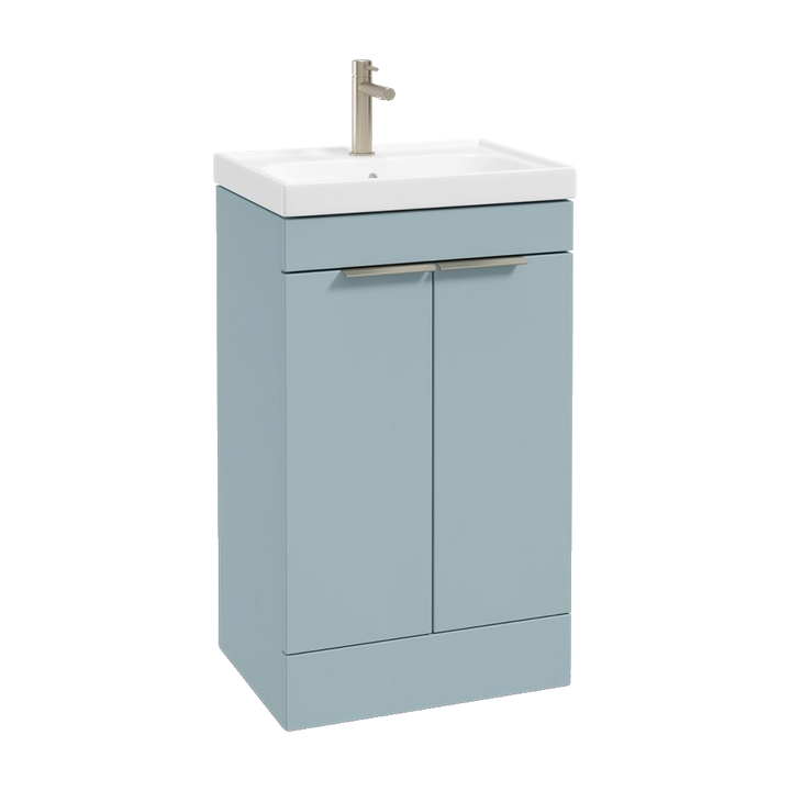 SONAS Stockholm 50cm floorstanding two door vanity unit in Matt Morning Sky Blue with brushed nickel handles