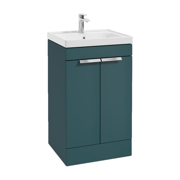 SONAS Stockholm 50cm floorstanding two door vanity unit in Matt Ocean Blue with brushed chrome handles