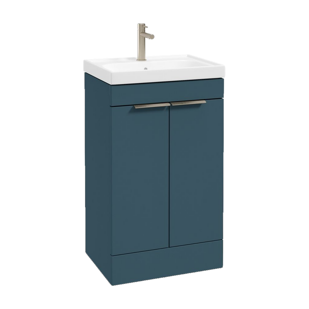 SONAS Stockholm 50cm floorstanding two door vanity unit in Matt Ocean Blue with brushed nickel handles