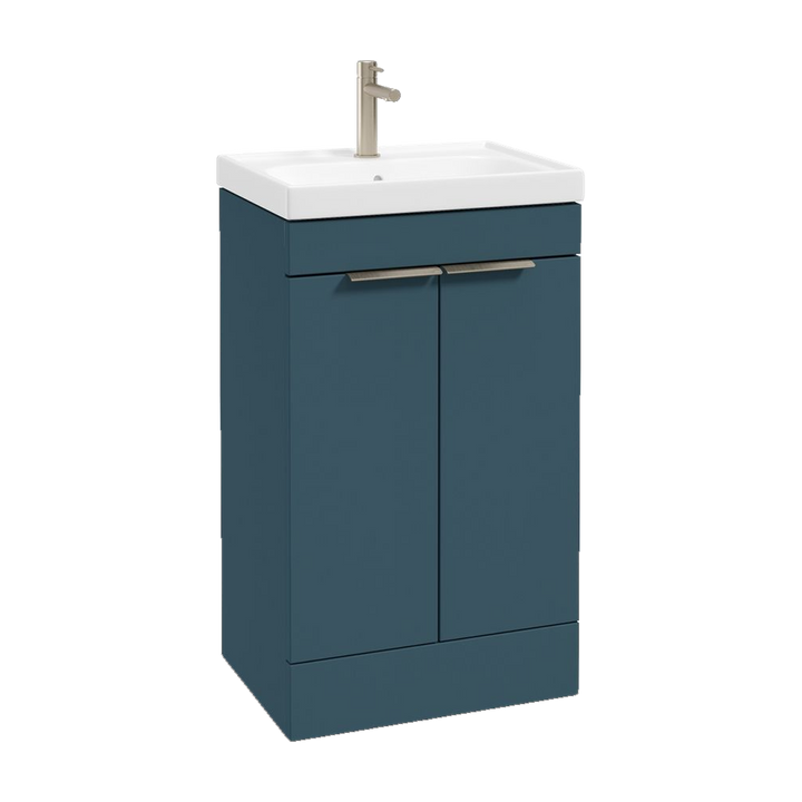 SONAS Stockholm 50cm floorstanding two door vanity unit in Matt Ocean Blue with brushed nickel handles