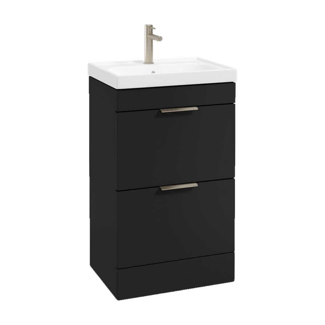 SONAS Stockholm 50cm floorstanding two drawer vanity unit in Matt Black with brushed nickel handles