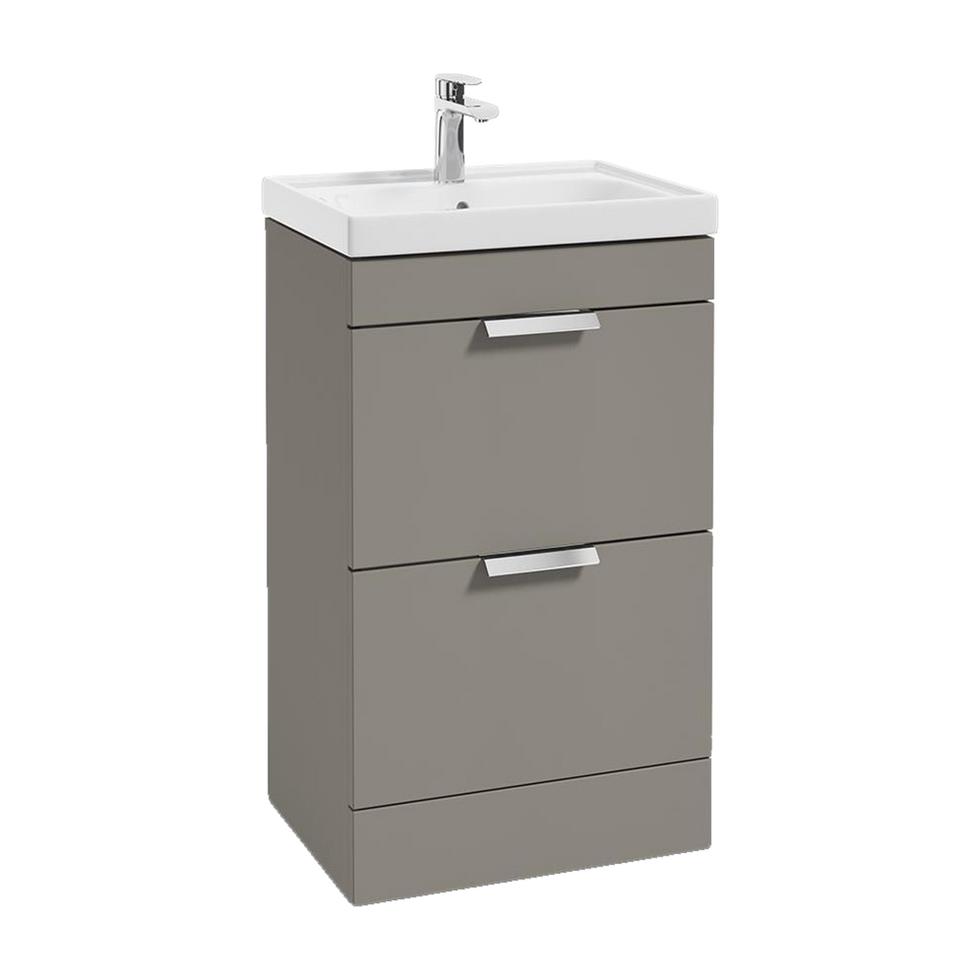 SONAS Stockholm 50cm floorstanding two drawer vanity unit in Matt Khaki with brushed chrome handles