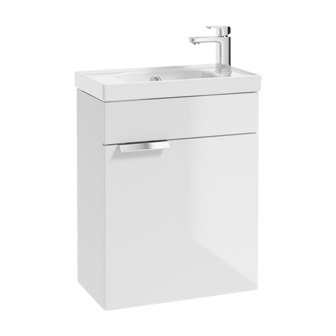 SONAS Stockholm 50cm wall hung cloakroom vanity unit in Gloss White with brushed chrome handles