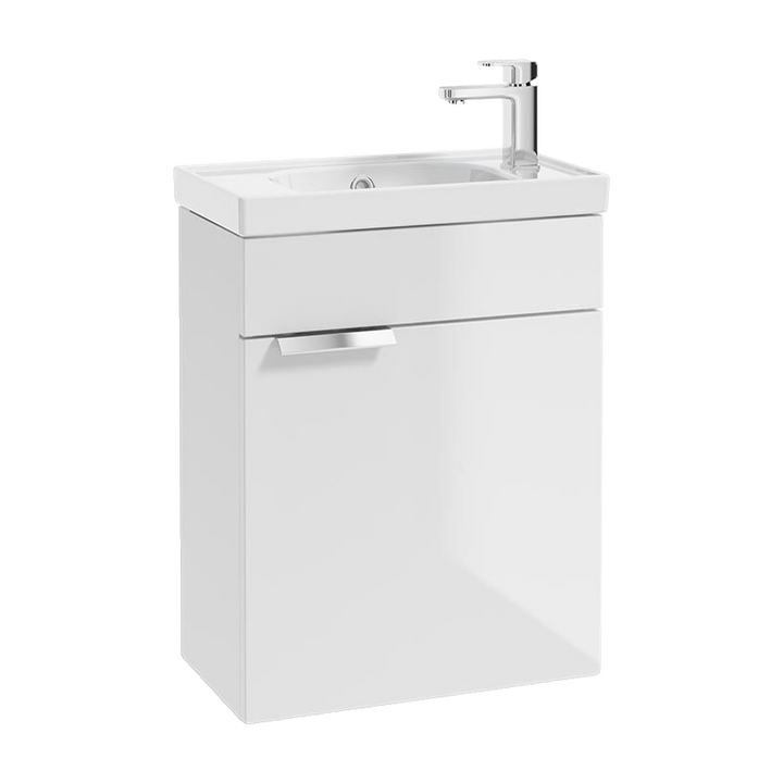 SONAS Stockholm 50cm wall hung cloakroom vanity unit in Gloss White with brushed chrome handles