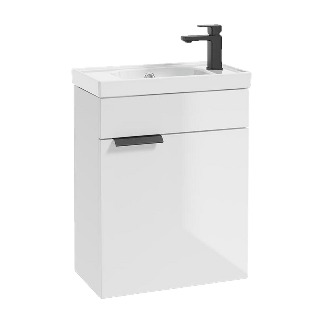 SONAS Stockholm 50cm wall hung cloakroom vanity unit in Gloss White with matt black handles