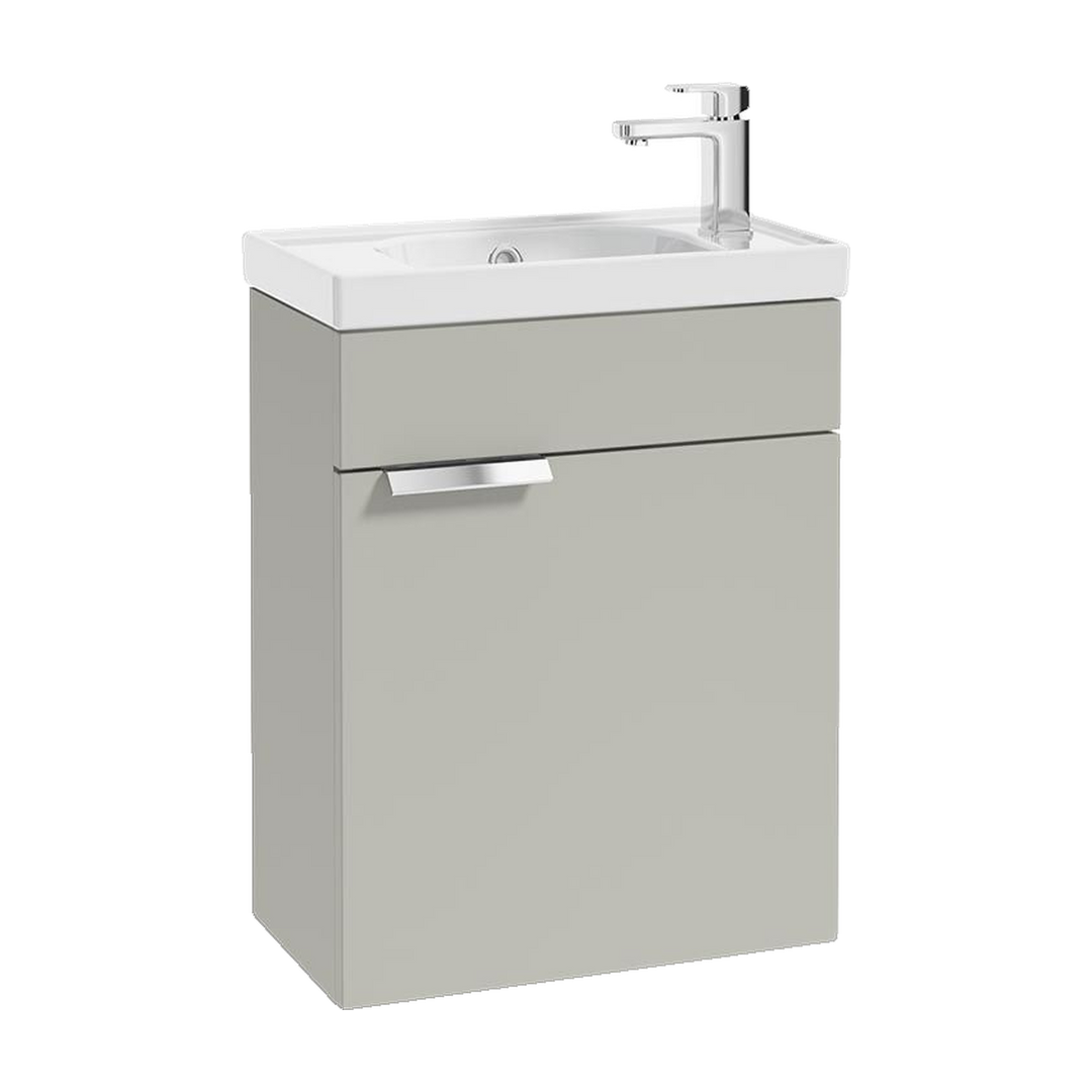 SONAS Stockholm 50cm wall hung cloakroom vanity unit in Matt Arctic Grey with brushed chrome handles