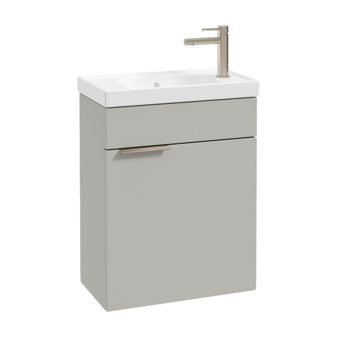 SONAS Stockholm 50cm wall hung cloakroom vanity unit in Matt Arctic Grey with brushed nickel handles