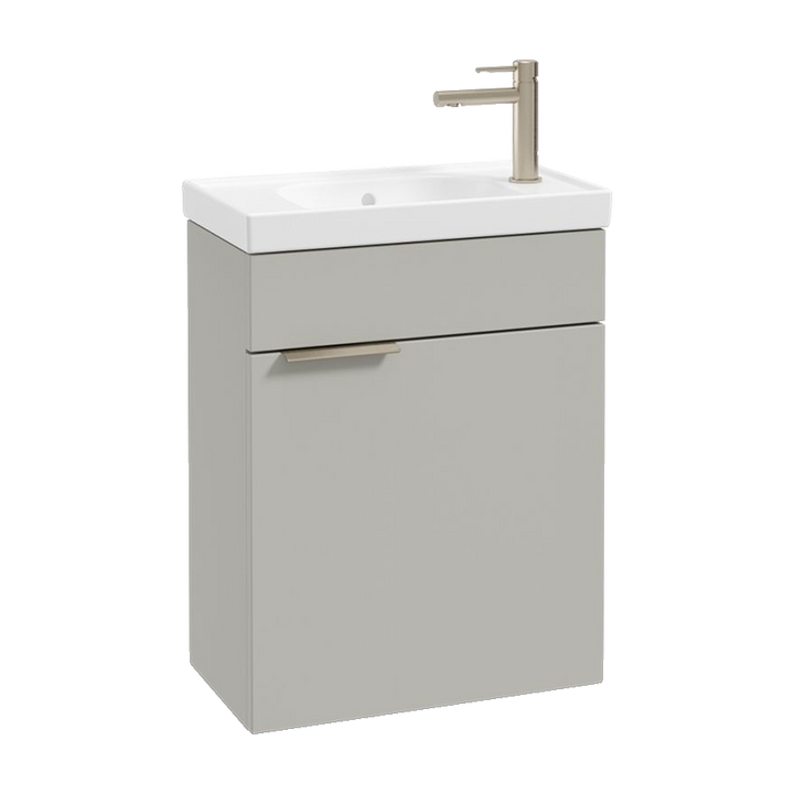 SONAS Stockholm 50cm wall hung cloakroom vanity unit in Matt Arctic Grey with brushed nickel handles