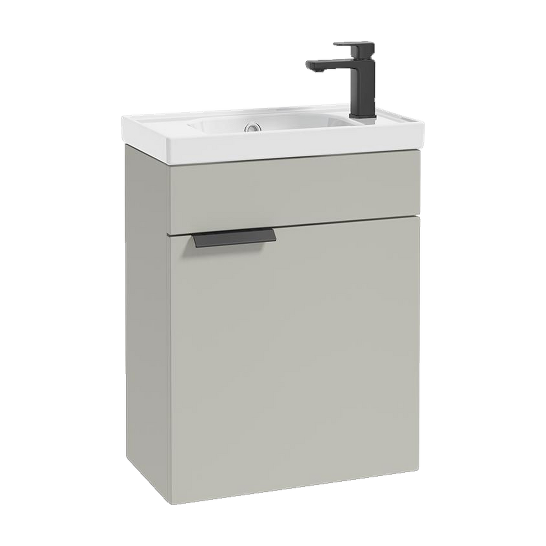 SONAS Stockholm 50cm wall hung cloakroom vanity unit in Matt Arctic Grey with matt black handles