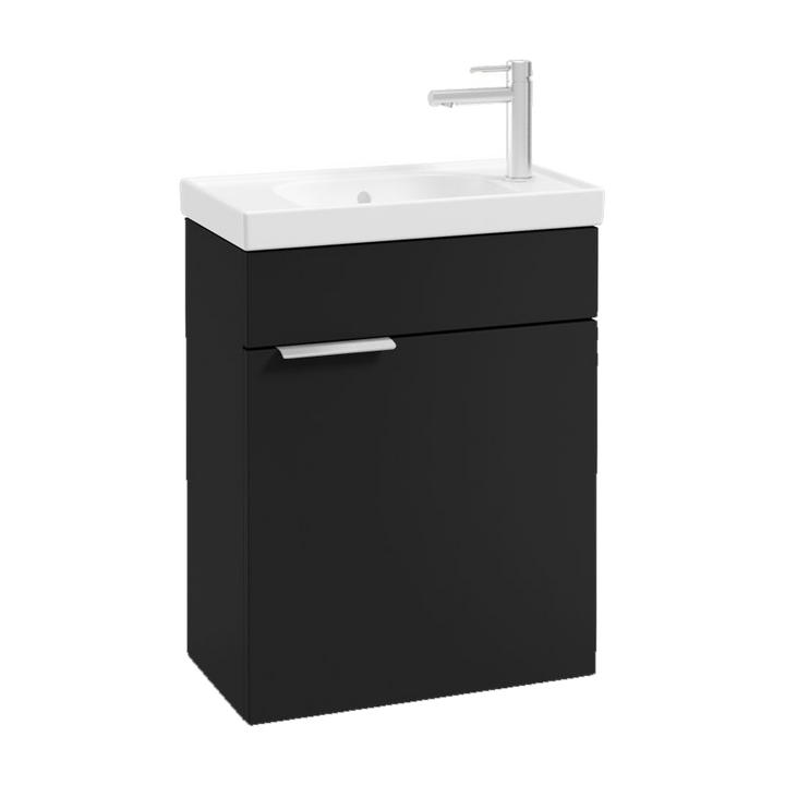 SONAS Stockholm 50cm wall hung cloakroom vanity unit in Matt Black with brushed chrome handles