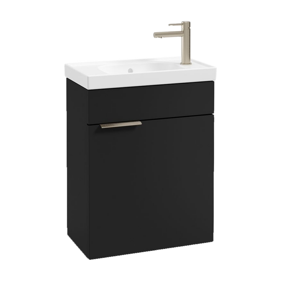 SONAS Stockholm 50cm wall hung cloakroom vanity unit in Matt Black with brushed nickel handles