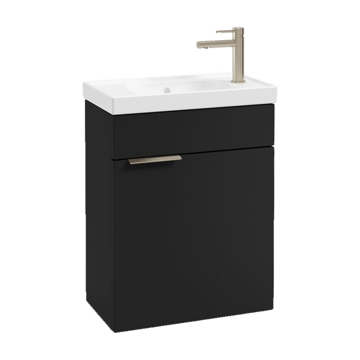SONAS Stockholm 50cm wall hung cloakroom vanity unit in Matt Black with brushed nickel handles