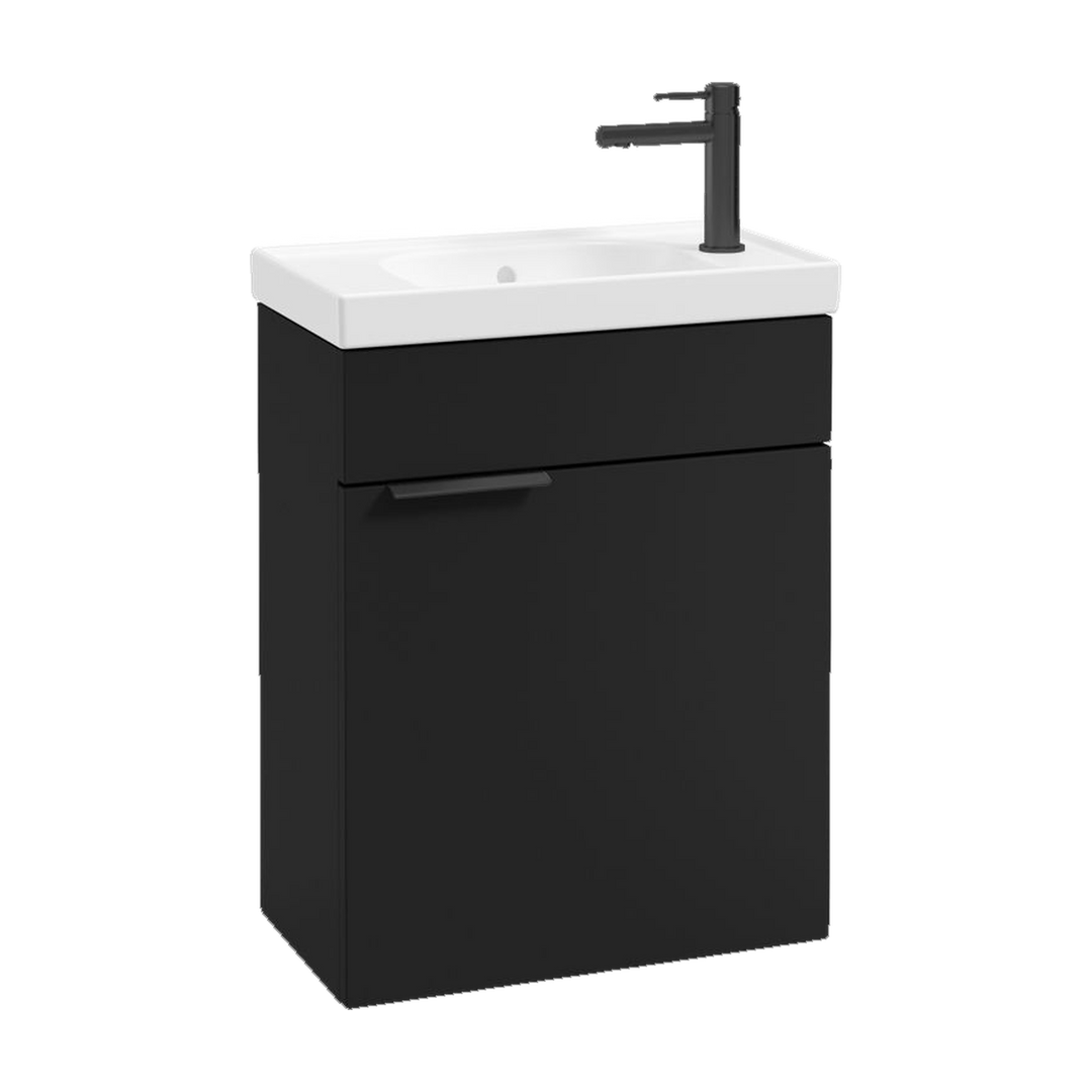 SONAS Stockholm 50cm wall hung cloakroom vanity unit in Matt Black with matt black handles