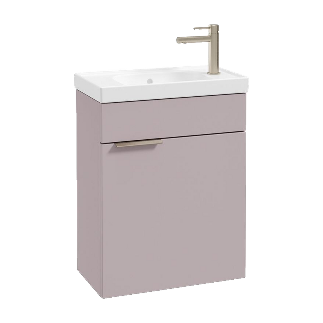 SONAS Stockholm 50cm wall hung cloakroom vanity unit in Matt Cashmere Pink with brushed nickel handles