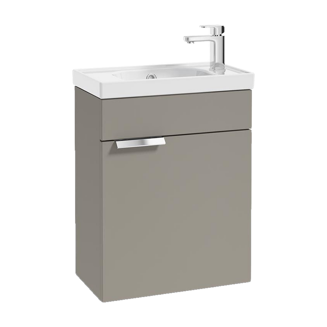 SONAS Stockholm 50cm wall hung cloakroom vanity unit in Matt Khaki with brushed chrome handles
