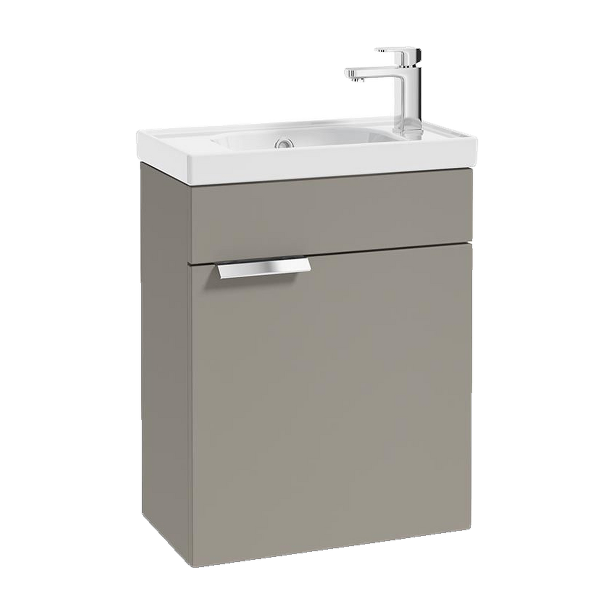 SONAS Stockholm 50cm wall hung cloakroom vanity unit in Matt Khaki with brushed chrome handles