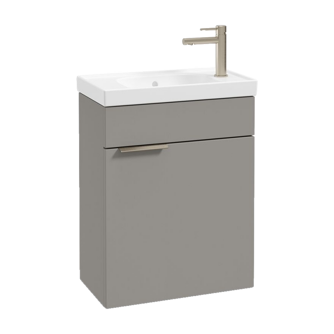 SONAS Stockholm 50cm wall hung cloakroom vanity unit in Matt Khaki with brushed nickel handles