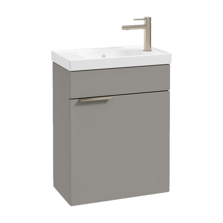 SONAS Stockholm 50cm wall hung cloakroom vanity unit in Matt Khaki with brushed nickel handles