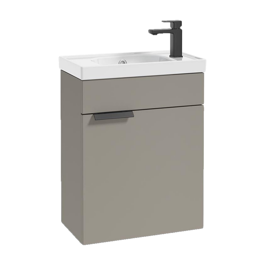 SONAS Stockholm 50cm wall hung cloakroom vanity unit in Matt Khaki with matt black handles