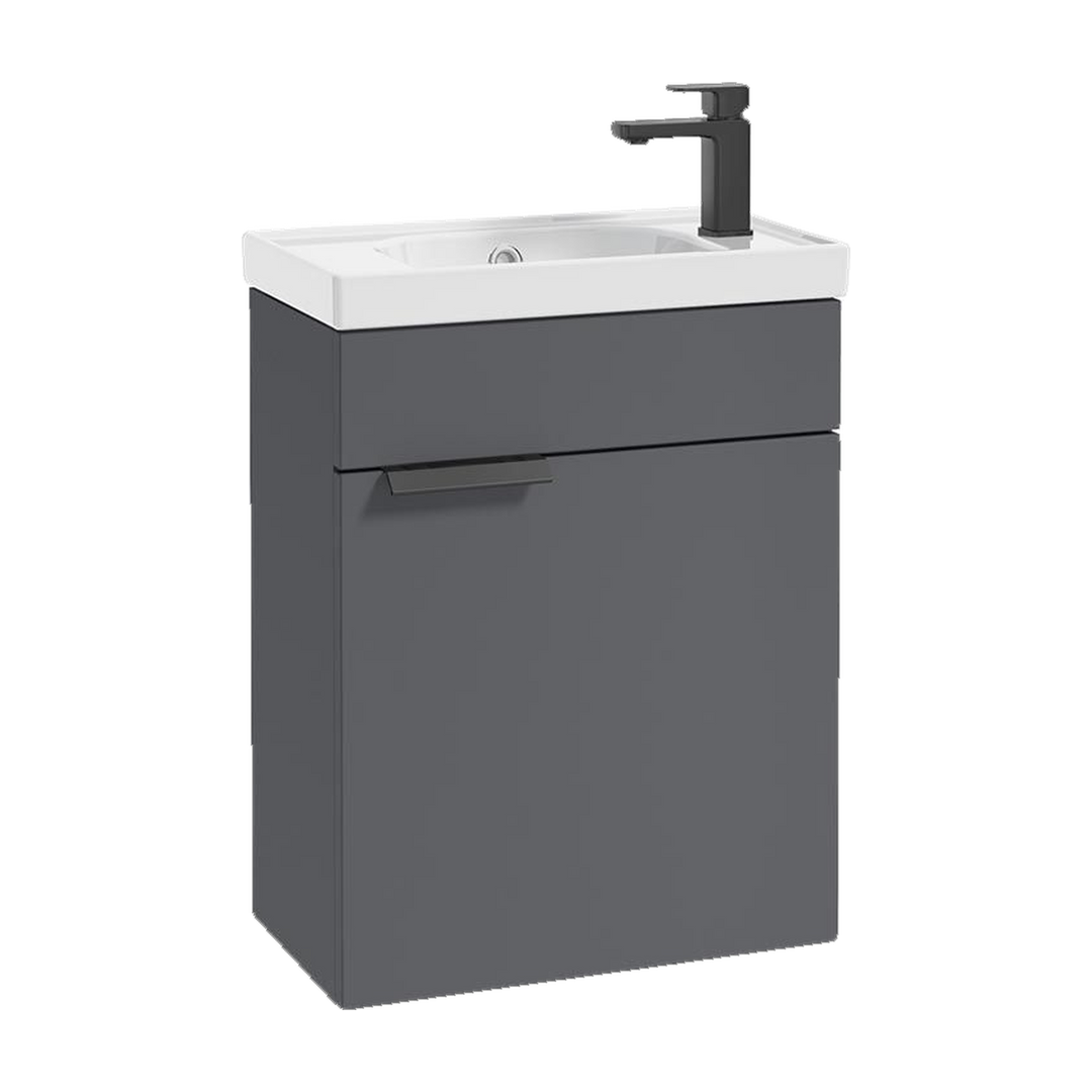 SONAS Stockholm 50cm wall hung cloakroom vanity unit in Matt Midnight Grey with matt black handles