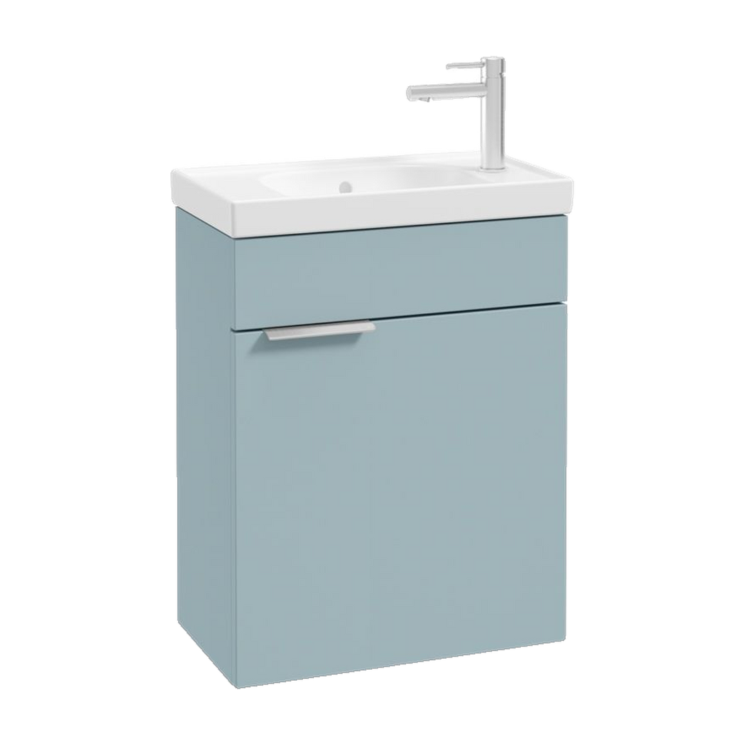 SONAS Stockholm 50cm wall hung cloakroom vanity unit in Matt Morning Sky Blue with brushed chrome handles
