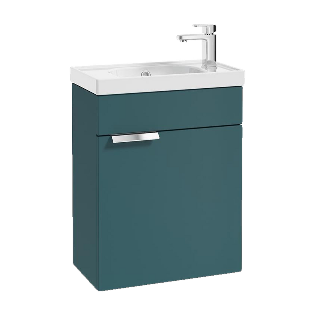 SONAS Stockholm 50cm wall hung cloakroom vanity unit in Matt Ocean Blue with brushed chrome handles