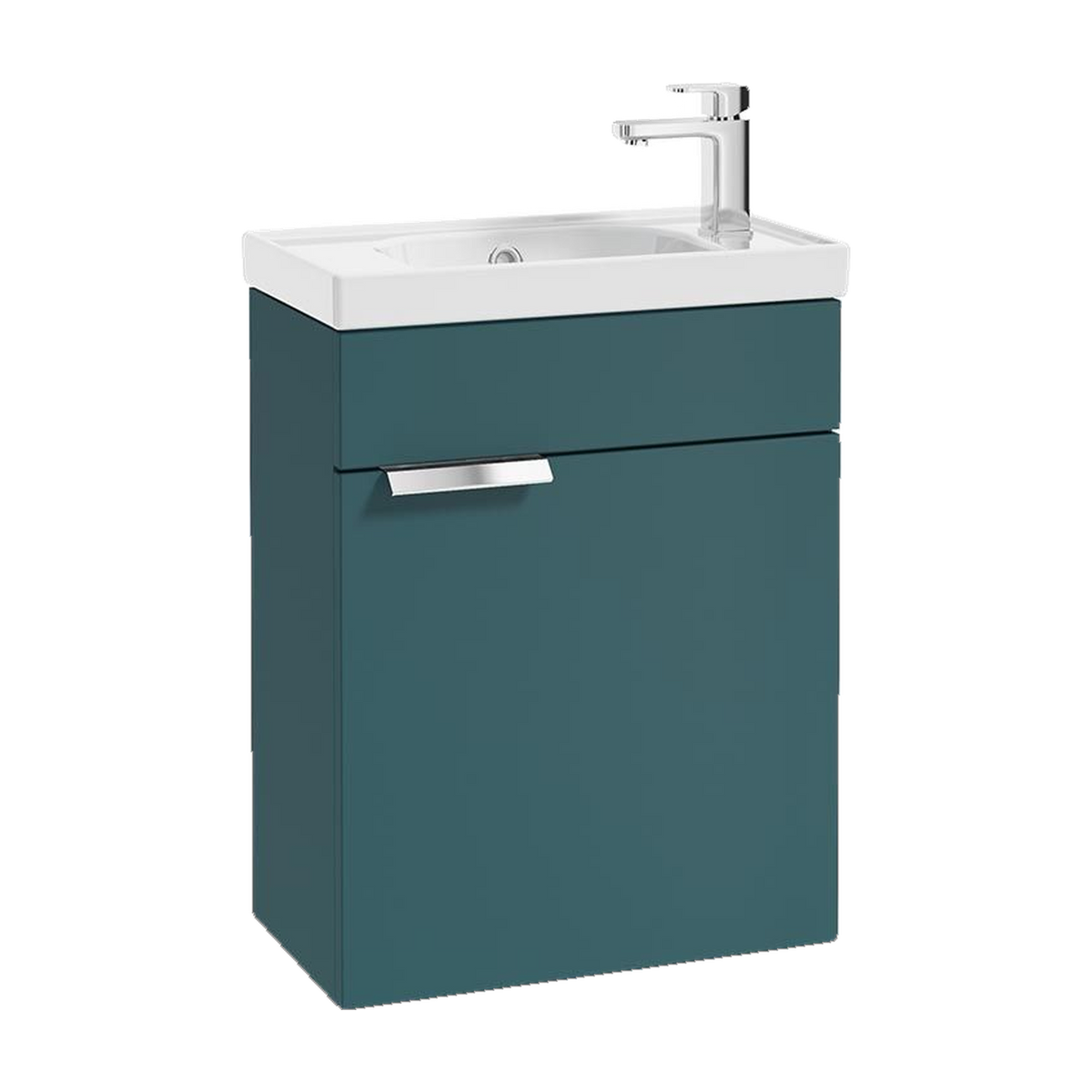 SONAS Stockholm 50cm wall hung cloakroom vanity unit in Matt Ocean Blue with brushed chrome handles