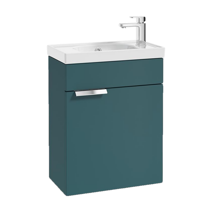 SONAS Stockholm 50cm wall hung cloakroom vanity unit in Matt Ocean Blue with brushed chrome handles