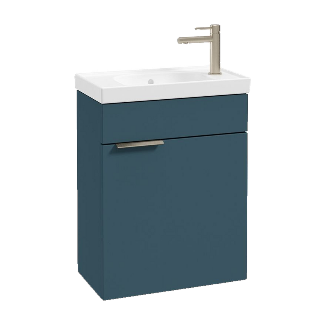 SONAS Stockholm 50cm wall hung cloakroom vanity unit in Matt Ocean Blue with brushed nickel handles
