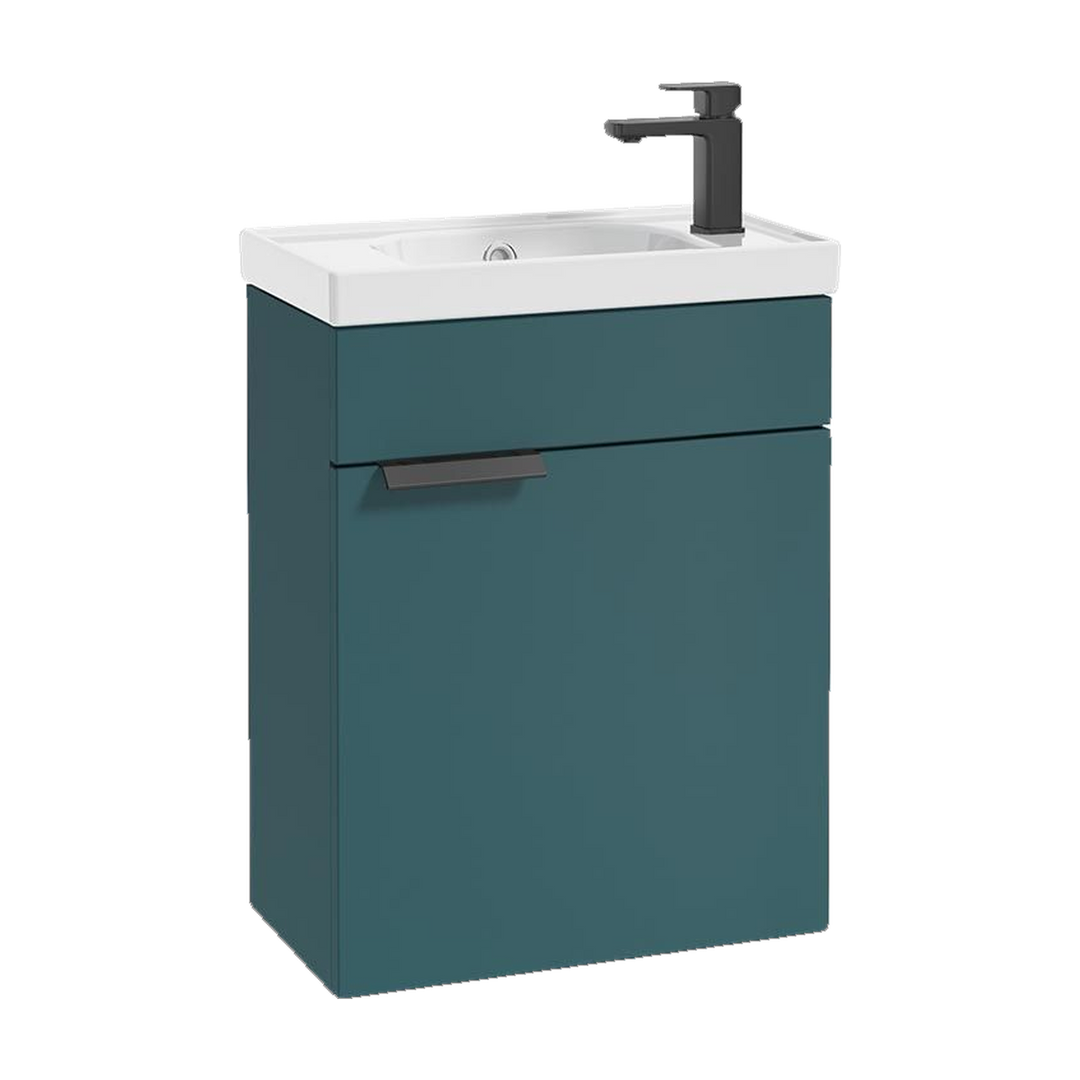 SONAS Stockholm 50cm wall hung cloakroom vanity unit in Matt Ocean Blue with matt black handles