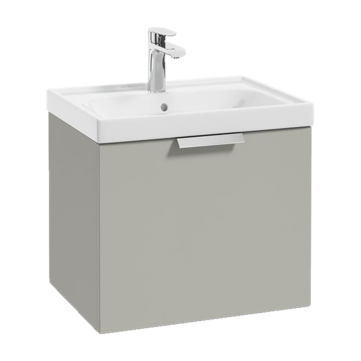 SONAS Stockholm 50cm wall hung single drawer vanity unit in Matt Arctic Grey with brushed chrome handles
