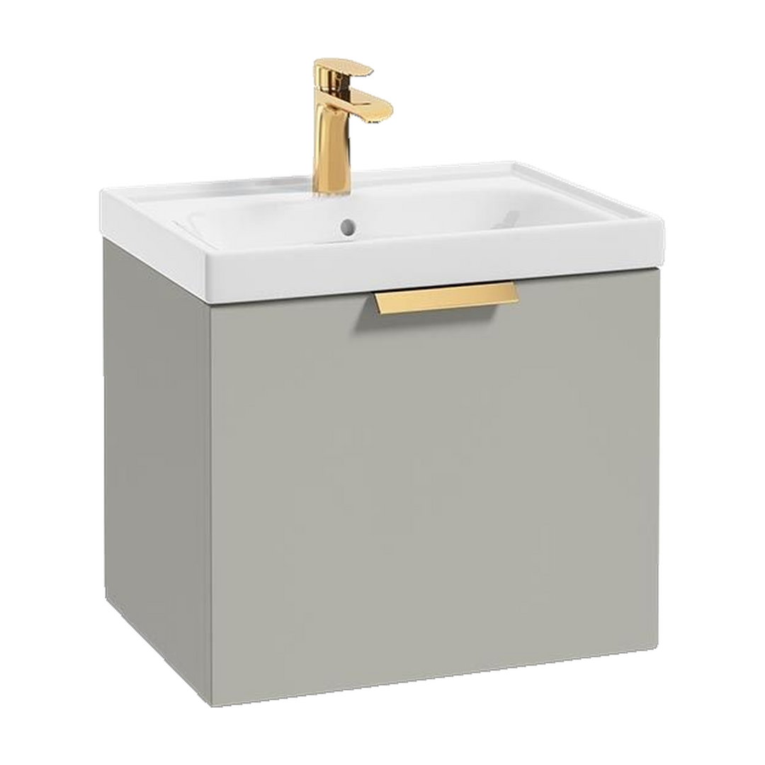 SONAS Stockholm 50cm wall hung single drawer vanity unit in Matt Arctic Grey with brushed gold handles