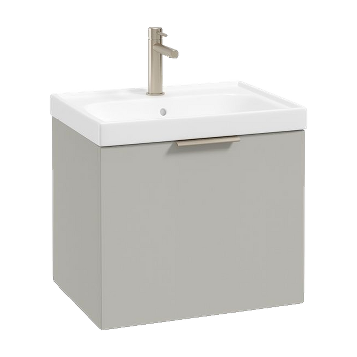 SONAS Stockholm 50cm wall hung single drawer vanity unit in Matt Arctic Grey with brushed nickel handles