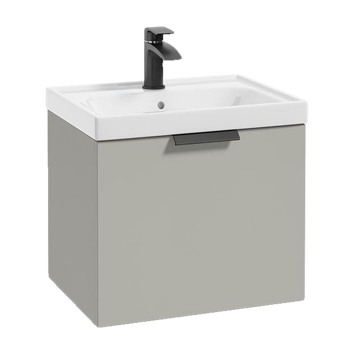 SONAS Stockholm 50cm wall hung single drawer vanity unit in Matt Arctic Grey with matt black handles