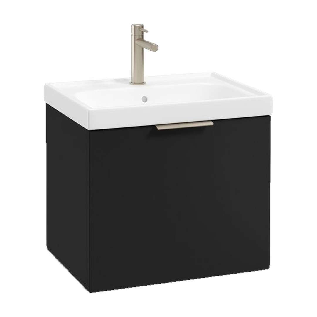 SONAS Stockholm 50cm wall hung single drawer vanity unit in Matt Black with brushed nickel handles
