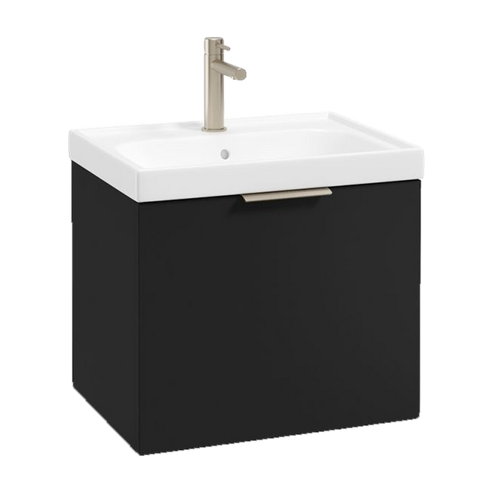 SONAS Stockholm 50cm wall hung single drawer vanity unit in Matt Black with brushed nickel handles