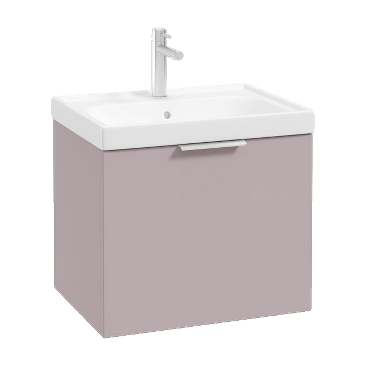 SONAS Stockholm 50cm wall hung single drawer vanity unit in Matt Cashmere Pink with brushed chrome handles