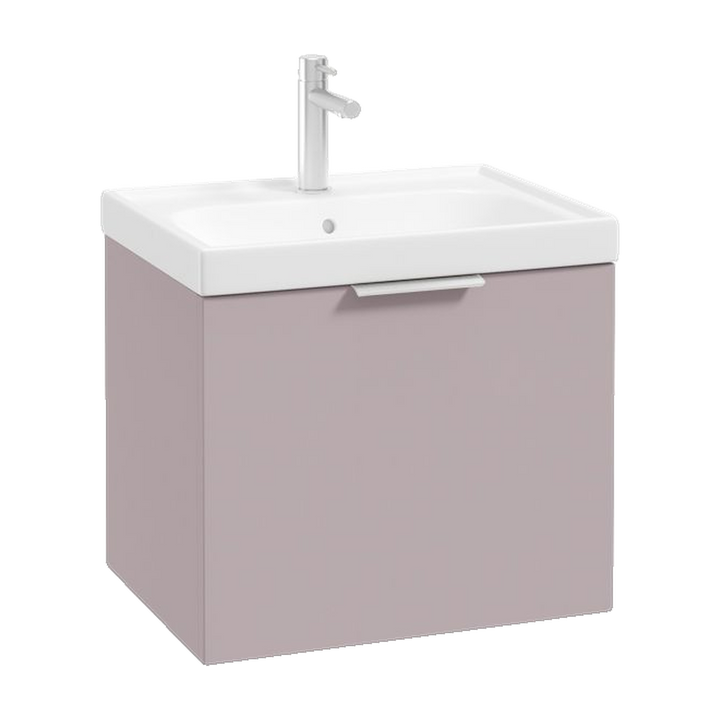 SONAS Stockholm 50cm wall hung single drawer vanity unit in Matt Cashmere Pink with brushed chrome handles