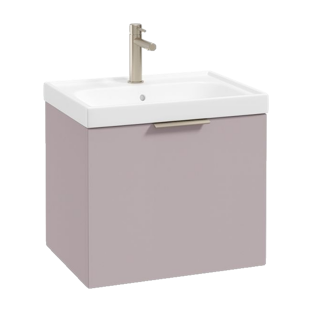 SONAS Stockholm 50cm wall hung single drawer vanity unit in Matt Cashmere Pink with brushed nickel handles