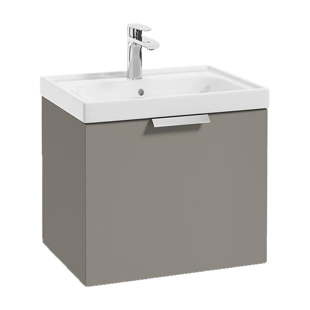 SONAS Stockholm 50cm wall hung single drawer vanity unit in Matt Khaki with brushed chrome handles