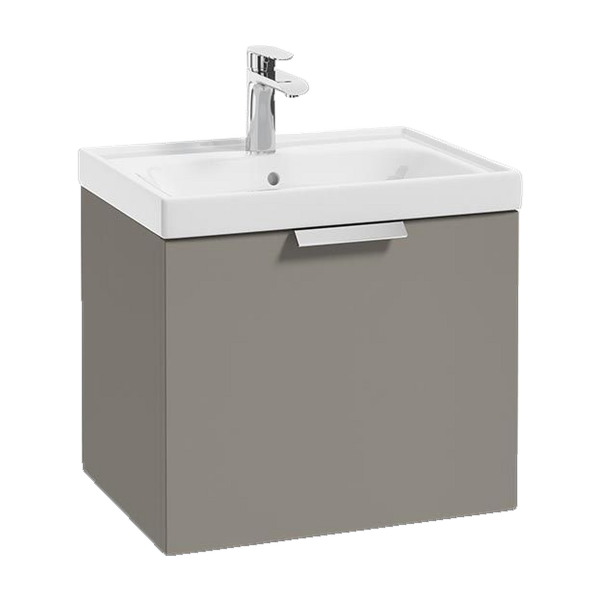 SONAS Stockholm 50cm wall hung single drawer vanity unit in Matt Khaki with brushed chrome handles