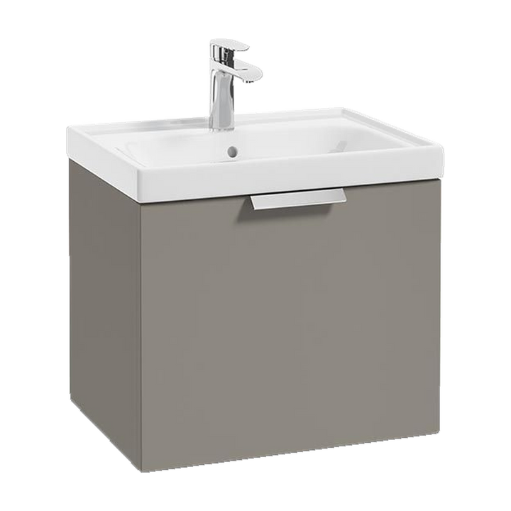 SONAS Stockholm 50cm wall hung single drawer vanity unit in Matt Khaki with brushed chrome handles