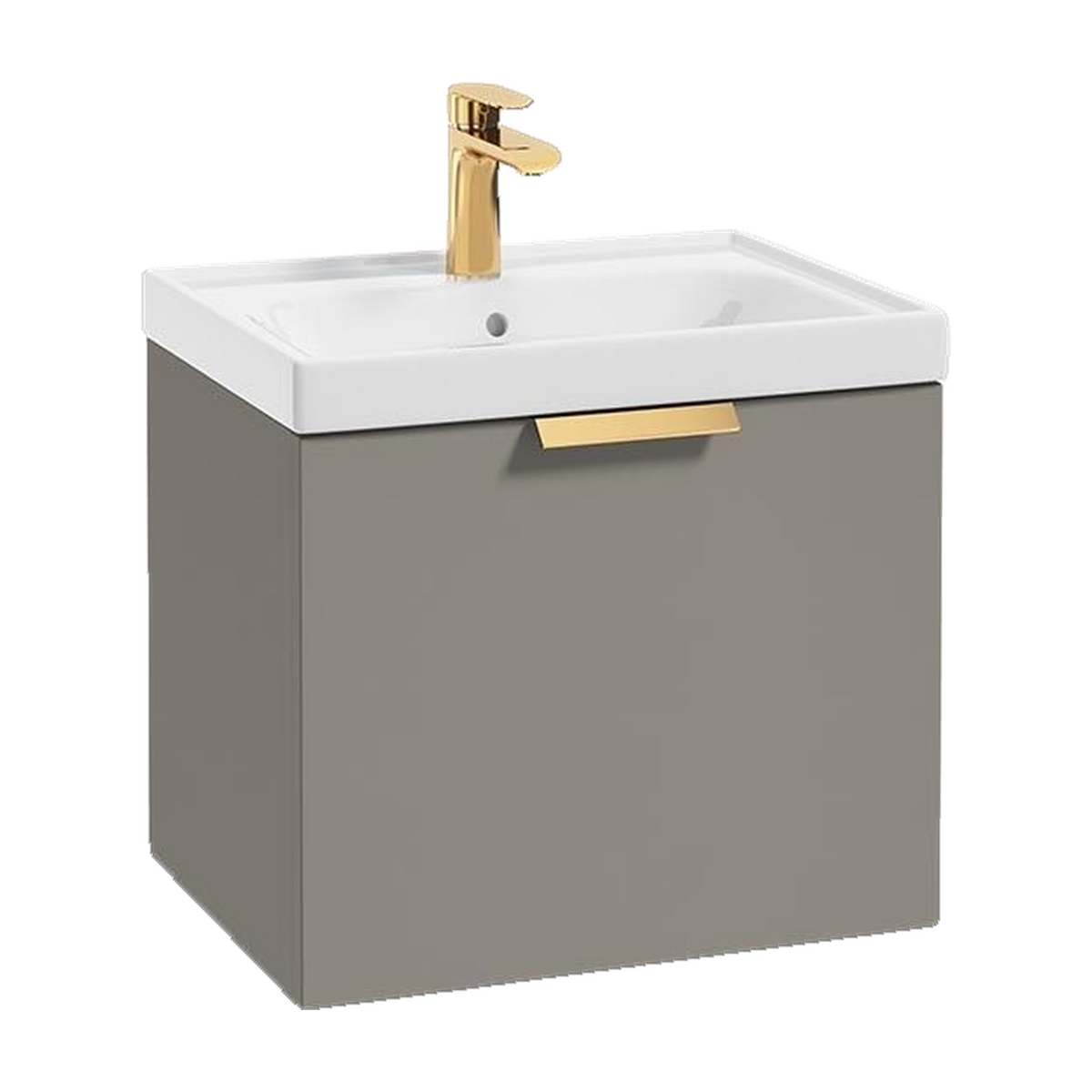 SONAS Stockholm 50cm wall hung single drawer vanity unit in Matt Khaki with brushed gold handles