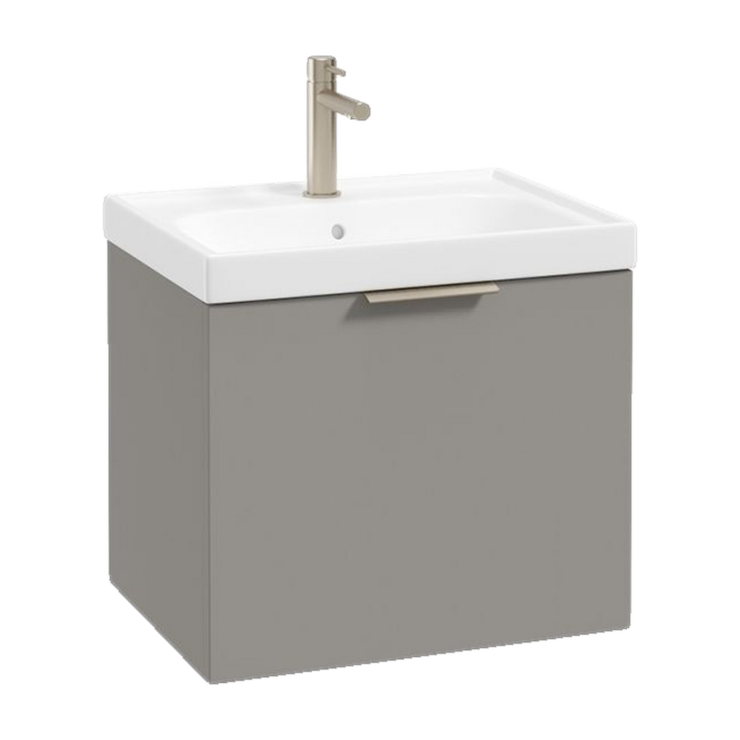 SONAS Stockholm 50cm wall hung single drawer vanity unit in Matt Khaki with brushed nickel handles