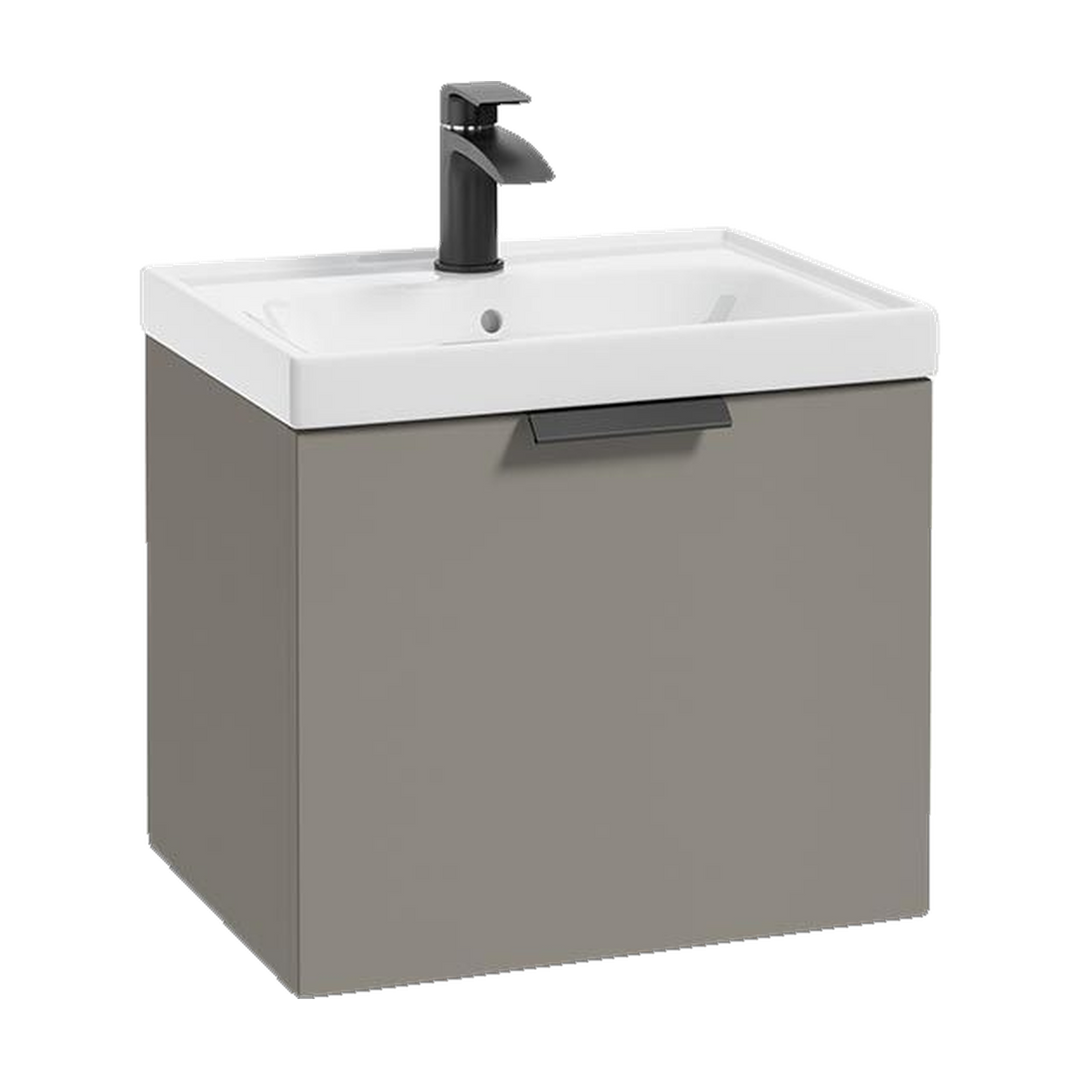 SONAS Stockholm 50cm wall hung single drawer vanity unit in Matt Khaki with matt black handles