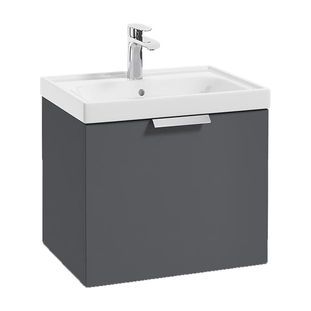 SONAS Stockholm 50cm wall hung single drawer vanity unit in Matt Midnight Grey with brushed chrome handles