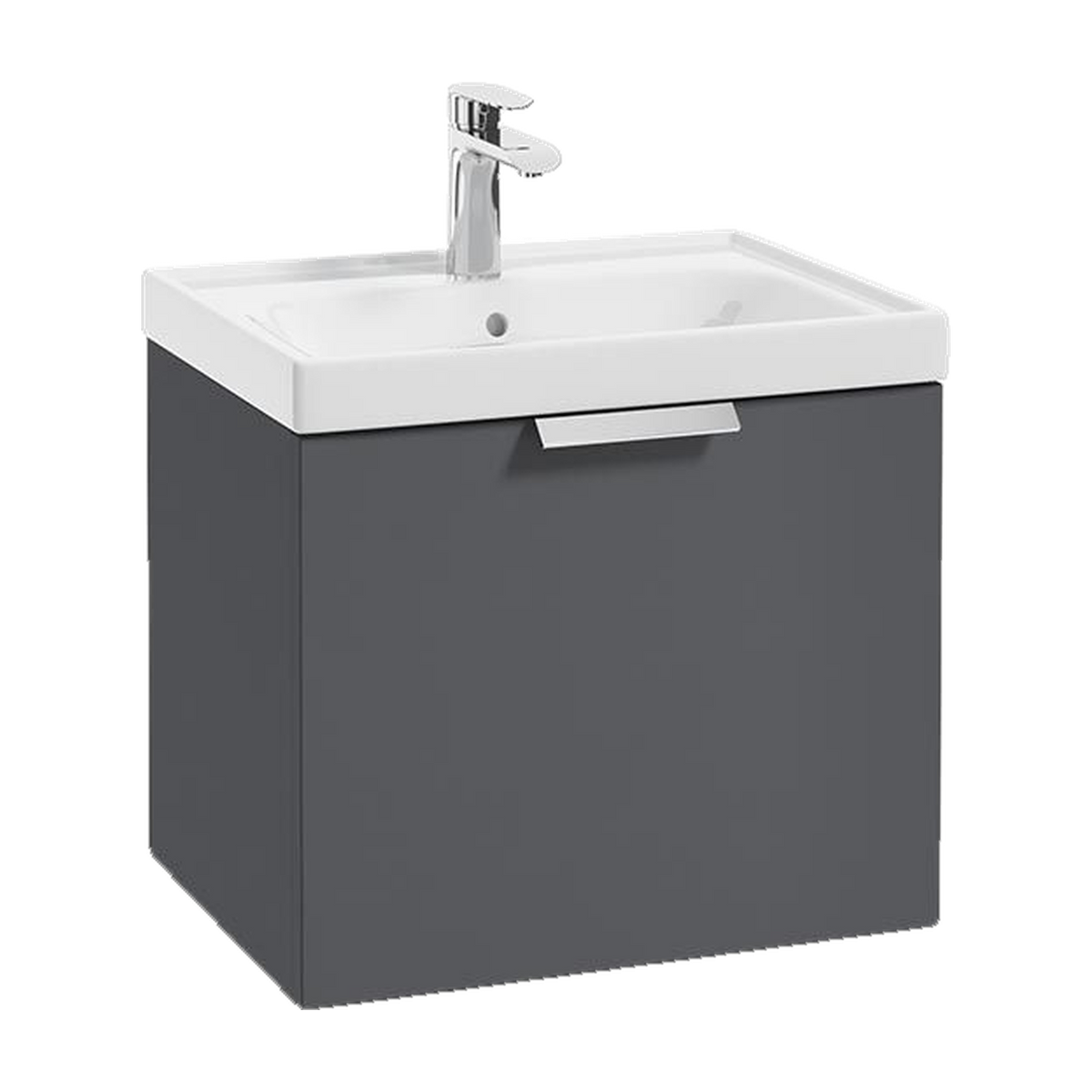 SONAS Stockholm 50cm wall hung single drawer vanity unit in Matt Midnight Grey with brushed chrome handles